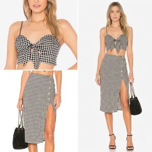 NWT PRIVACY PLEASE REVOLVE GINGHAM BLACK WHITE CROP TOP MIDI SKIRT M 2-PIECE SET